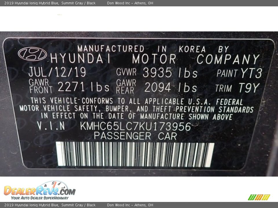 2019 Hyundai Ioniq Hybrid Blue Summit Gray / Black Photo #2