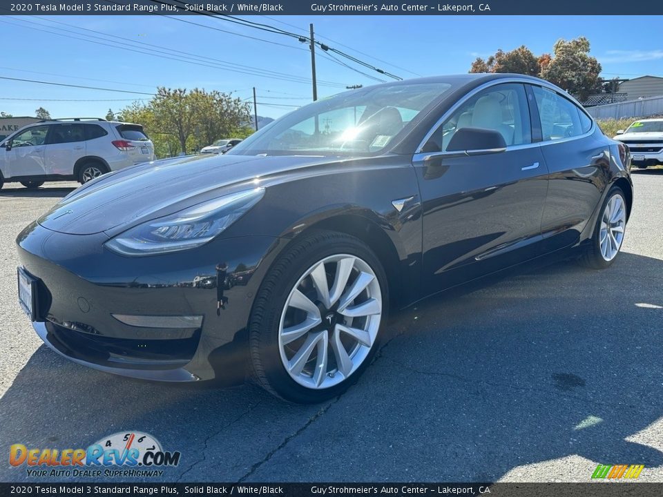 2020 Tesla Model 3 Standard Range Plus Solid Black / White/Black Photo #3
