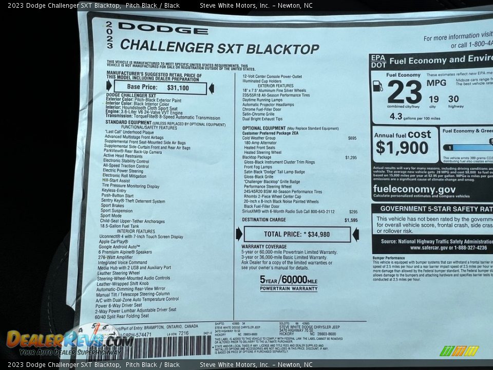 2023 Dodge Challenger SXT Blacktop Window Sticker Photo #26