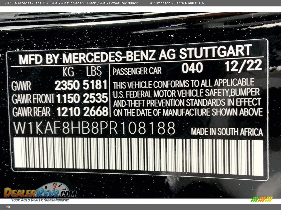 Mercedes-Benz Color Code 040 Black