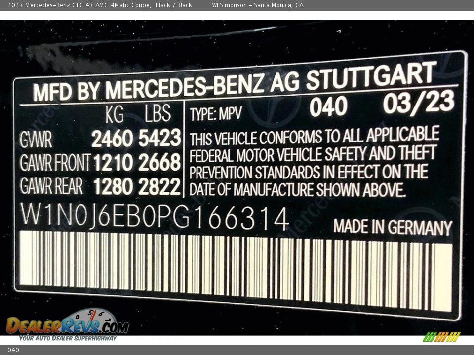 Mercedes-Benz Color Code 040 Black