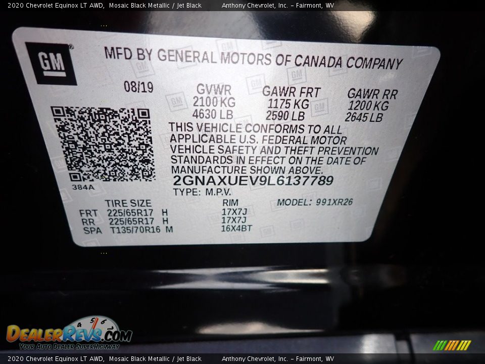 2020 Chevrolet Equinox LT AWD Mosaic Black Metallic / Jet Black Photo #15