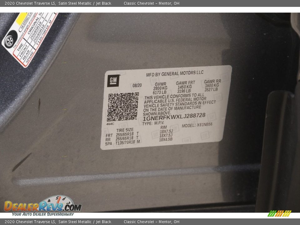 2020 Chevrolet Traverse LS Satin Steel Metallic / Jet Black Photo #22