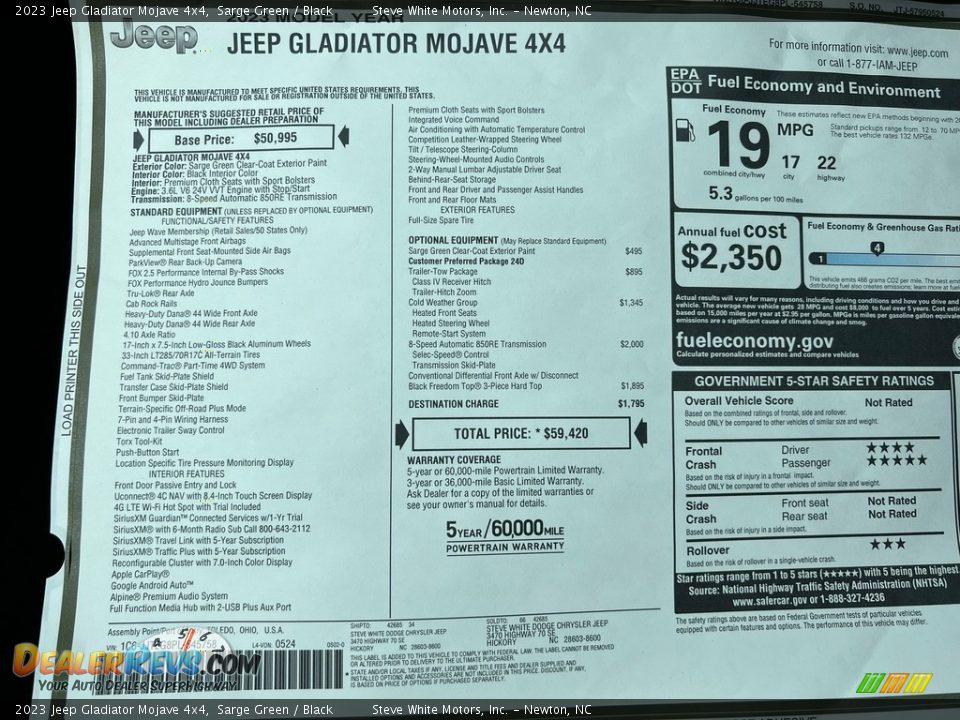 2023 Jeep Gladiator Mojave 4x4 Window Sticker Photo #29