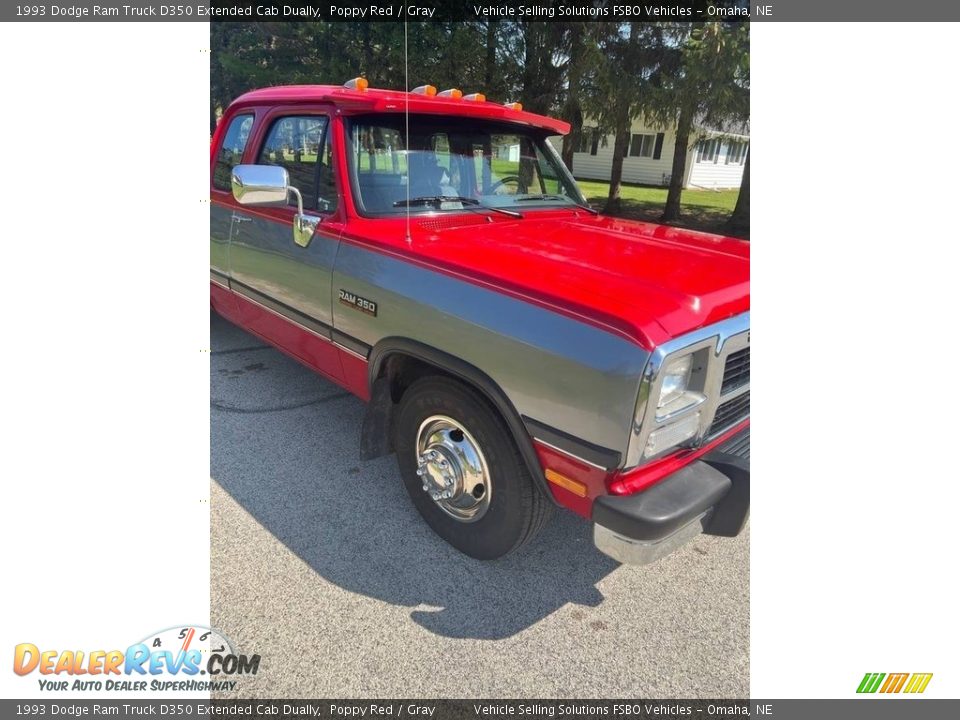 1993 Dodge Ram Truck D350 Extended Cab Dually Poppy Red / Gray Photo #15