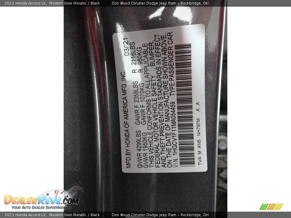 2021 Honda Accord LX Modern Steel Metallic / Black Photo #32