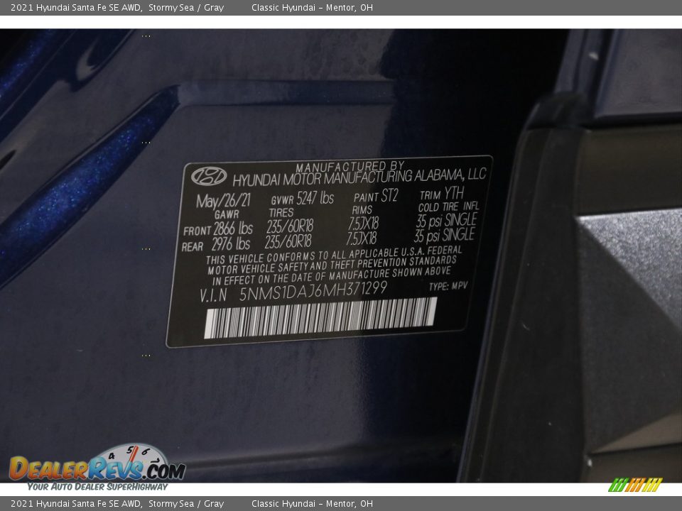 2021 Hyundai Santa Fe SE AWD Stormy Sea / Gray Photo #20