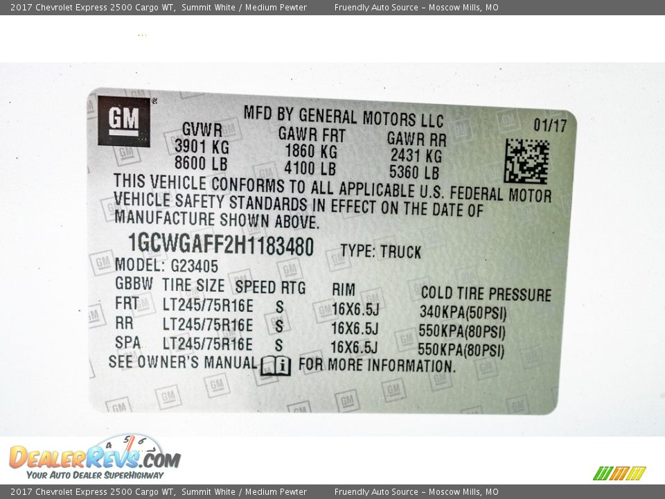 2017 Chevrolet Express 2500 Cargo WT Summit White / Medium Pewter Photo #30