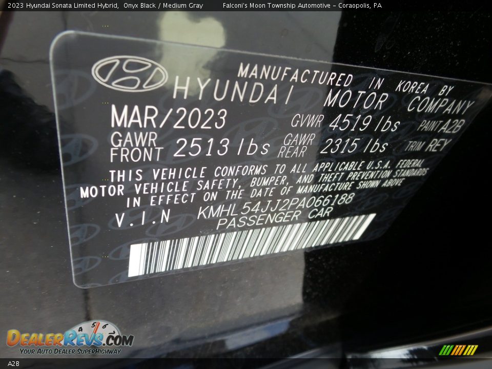 Hyundai Color Code A2B Onyx Black