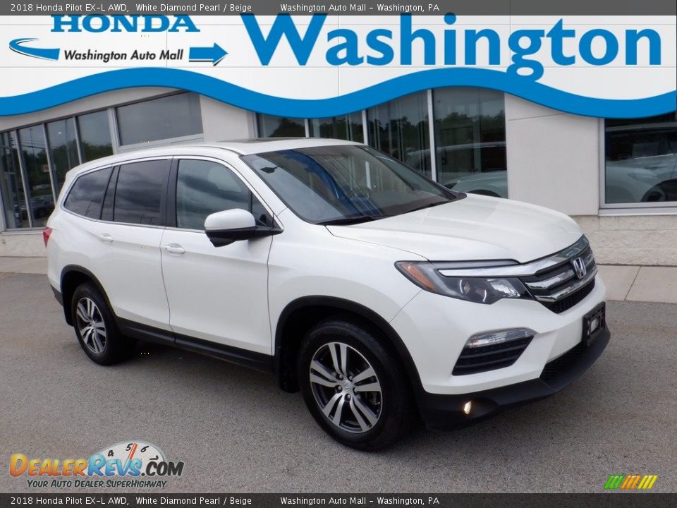 2018 Honda Pilot EX-L AWD White Diamond Pearl / Beige Photo #1