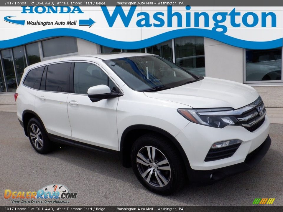 2017 Honda Pilot EX-L AWD White Diamond Pearl / Beige Photo #1