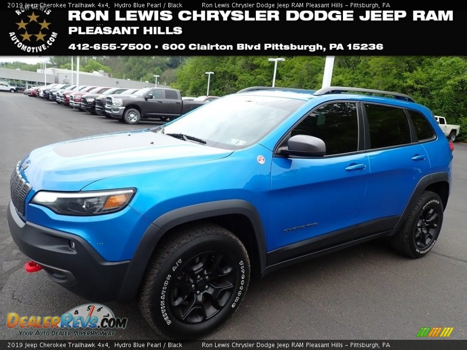 2019 Jeep Cherokee Trailhawk 4x4 Hydro Blue Pearl / Black Photo #1