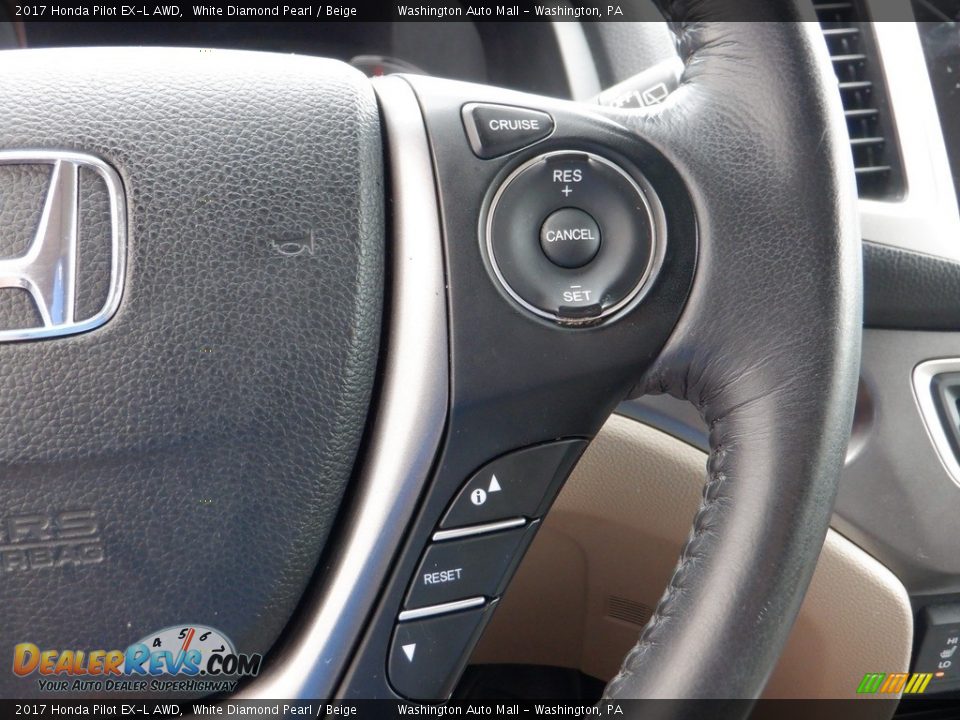 2017 Honda Pilot EX-L AWD White Diamond Pearl / Beige Photo #28