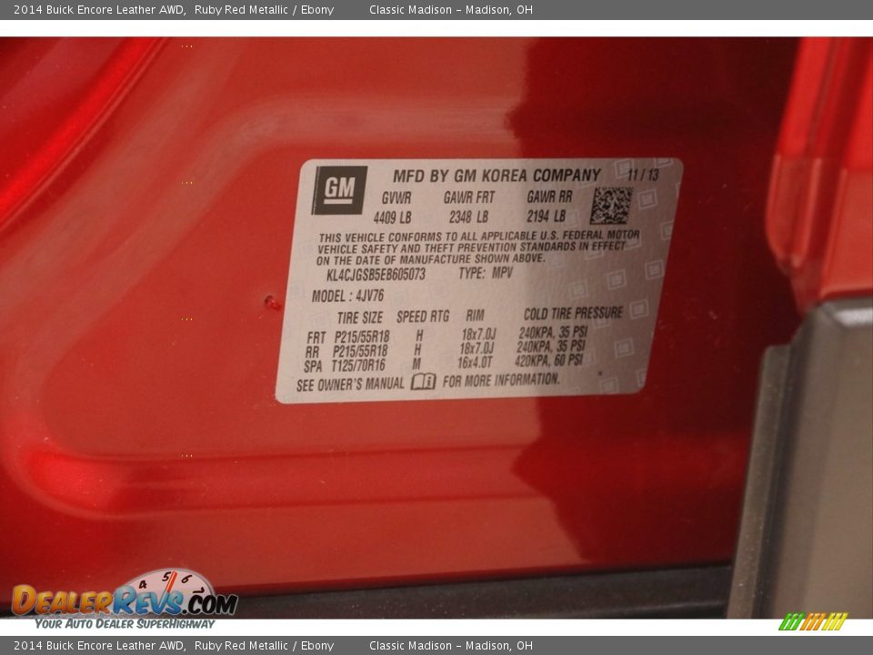 2014 Buick Encore Leather AWD Ruby Red Metallic / Ebony Photo #21