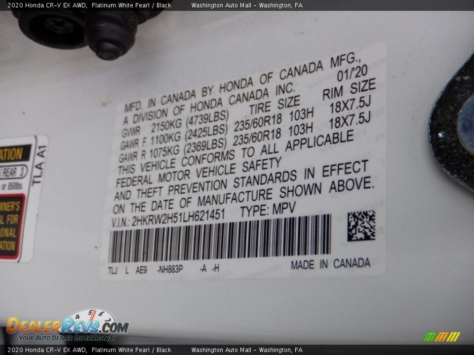 2020 Honda CR-V EX AWD Platinum White Pearl / Black Photo #32