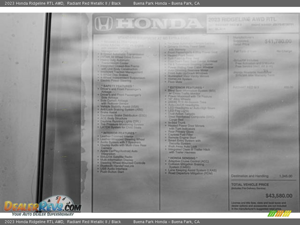 2023 Honda Ridgeline RTL AWD Radiant Red Metallic II / Black Photo #36