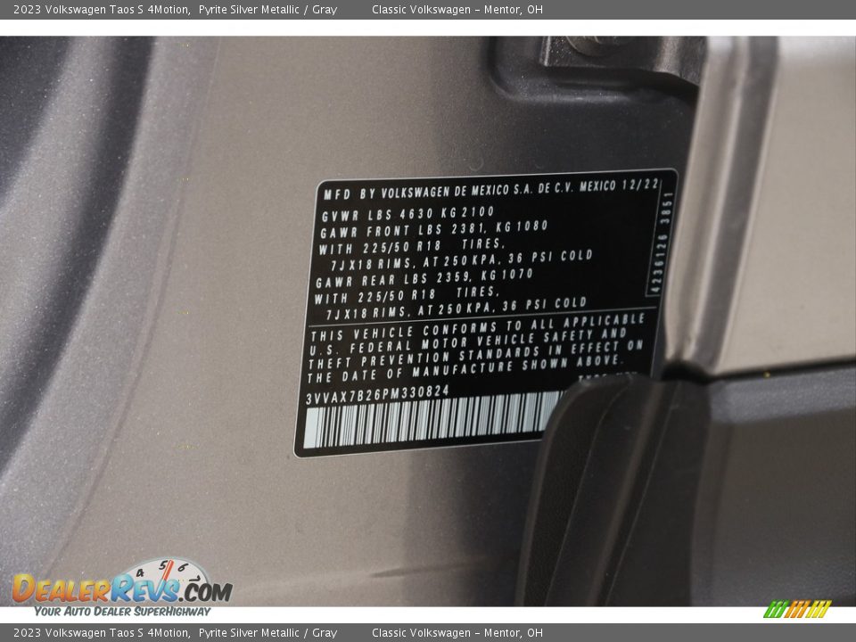2023 Volkswagen Taos S 4Motion Pyrite Silver Metallic / Gray Photo #21