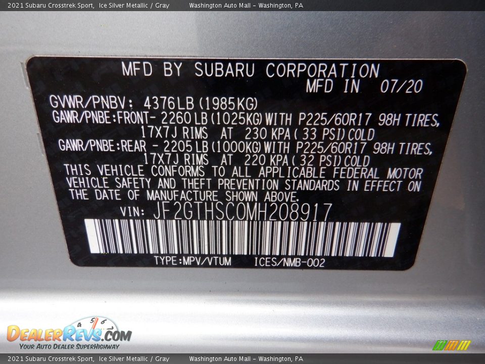 2021 Subaru Crosstrek Sport Ice Silver Metallic / Gray Photo #34