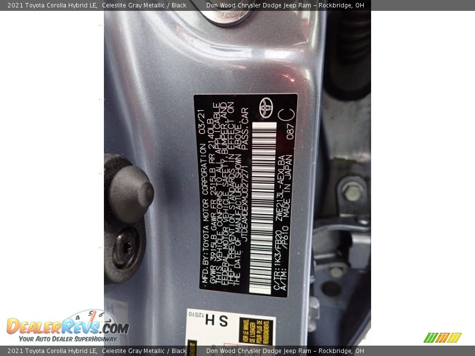 2021 Toyota Corolla Hybrid LE Celestite Gray Metallic / Black Photo #31