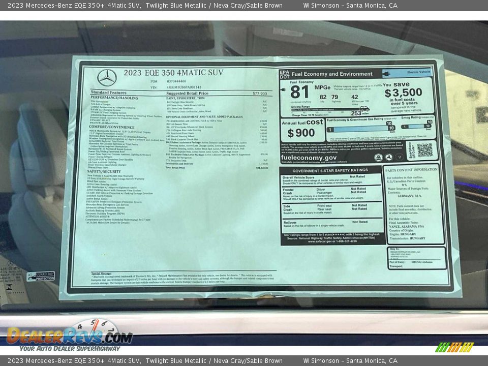 2023 Mercedes-Benz EQE 350+ 4Matic SUV Window Sticker Photo #22