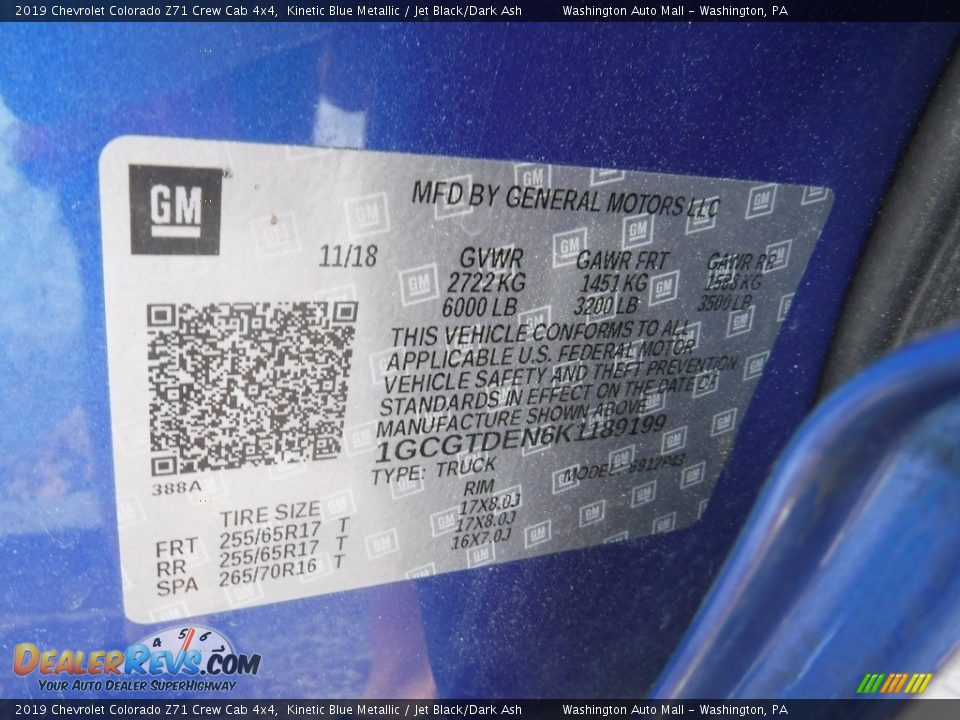 2019 Chevrolet Colorado Z71 Crew Cab 4x4 Kinetic Blue Metallic / Jet Black/Dark Ash Photo #33