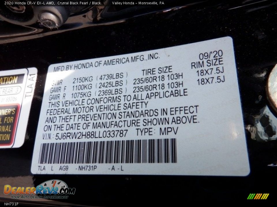 Honda Color Code NH731P Crystal Black Pearl