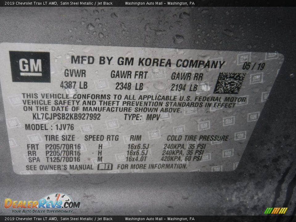 2019 Chevrolet Trax LT AWD Satin Steel Metallic / Jet Black Photo #27