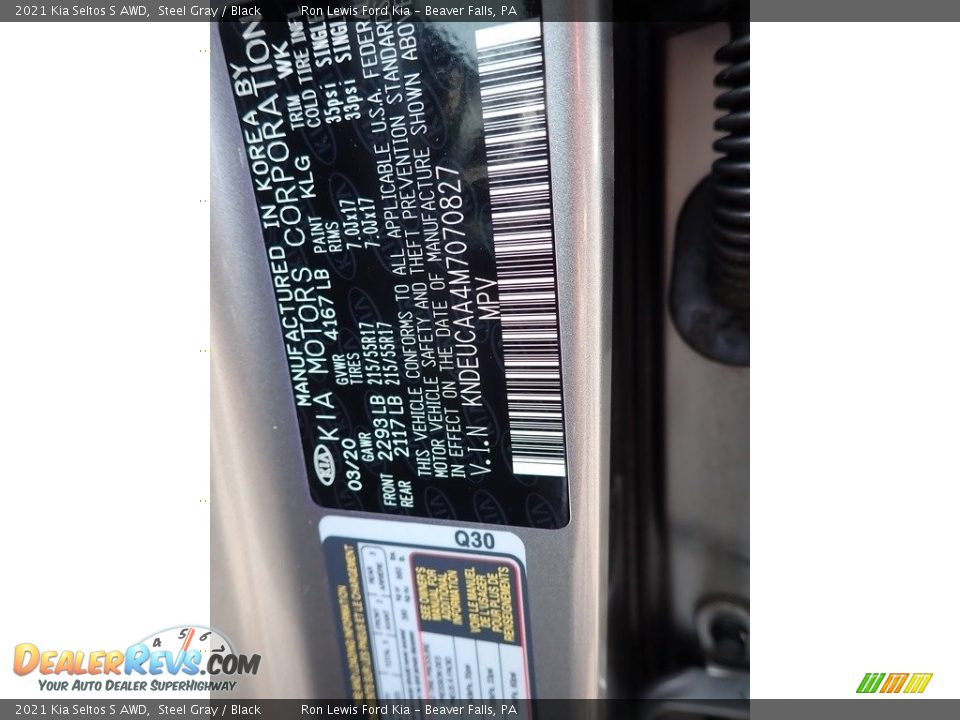 2021 Kia Seltos S AWD Steel Gray / Black Photo #20