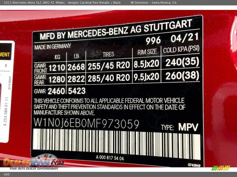 Mercedes-Benz Color Code 996 designo Cardinal Red Metallic