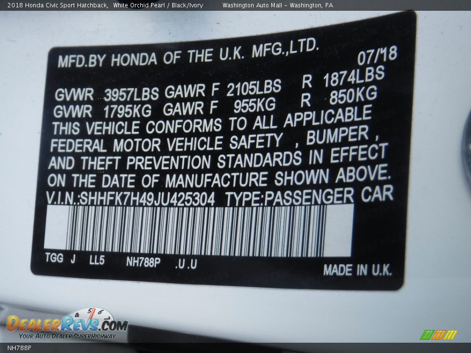 Honda Color Code NH788P White Orchid Pearl