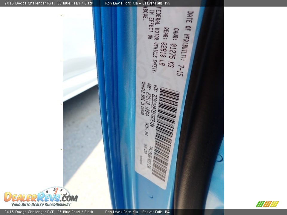 2015 Dodge Challenger R/T B5 Blue Pearl / Black Photo #25