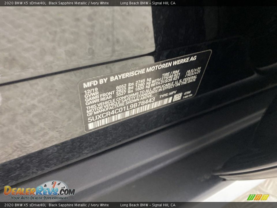 2020 BMW X5 sDrive40i Black Sapphire Metallic / Ivory White Photo #36