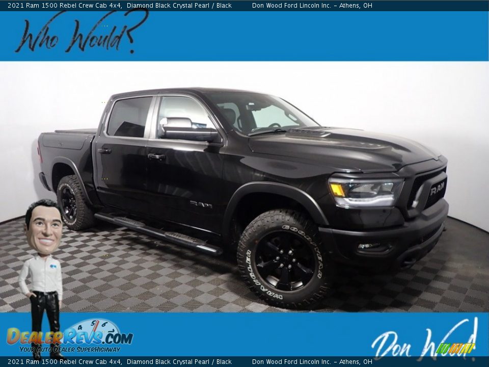 2021 Ram 1500 Rebel Crew Cab 4x4 Diamond Black Crystal Pearl / Black Photo #1