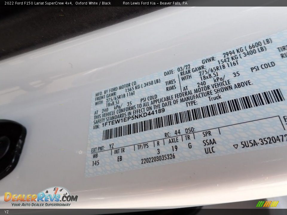 Ford Color Code YZ Oxford White