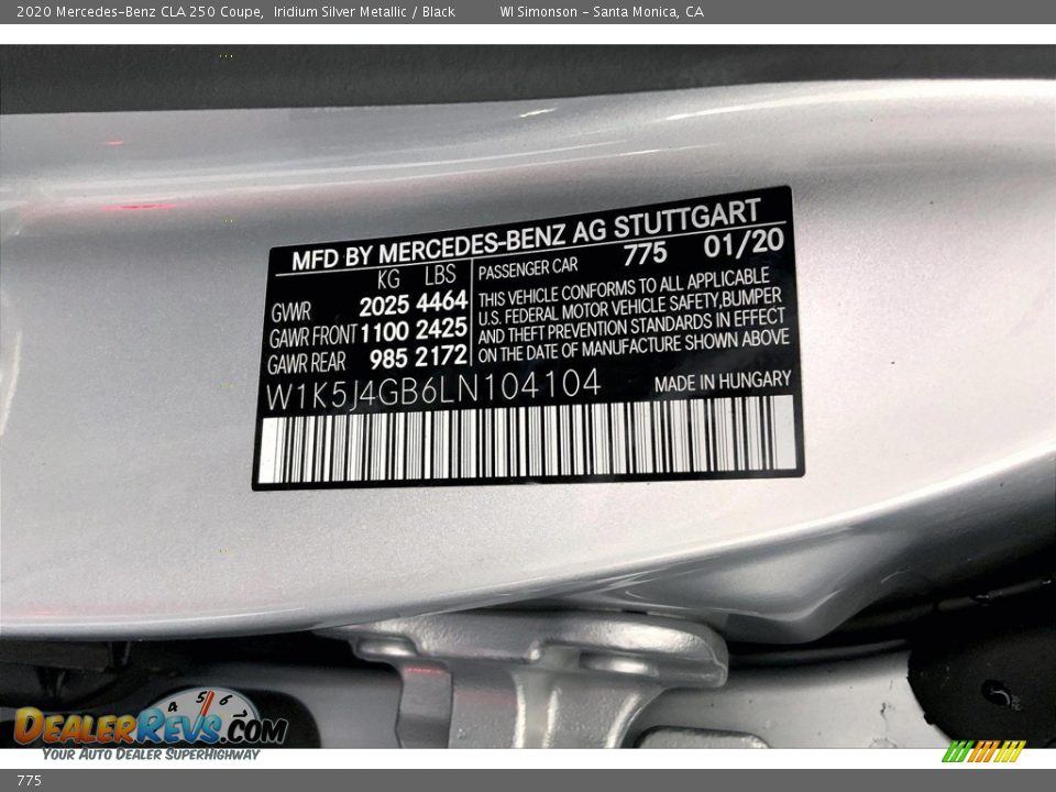 Mercedes-Benz Color Code 775 Iridium Silver Metallic