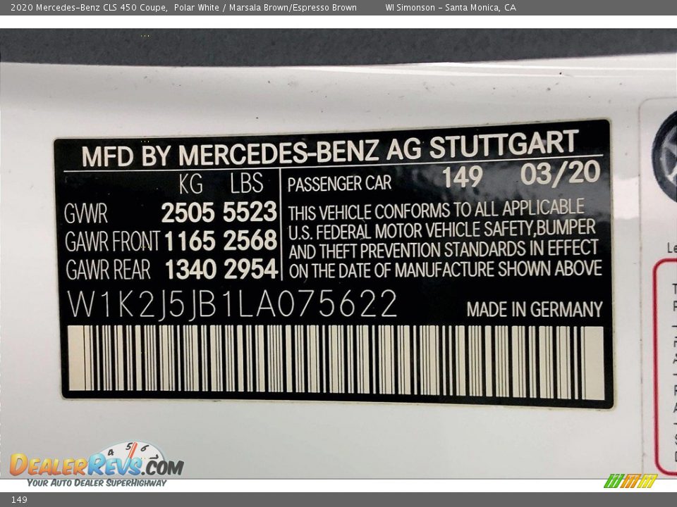 Mercedes-Benz Color Code 149 Polar White