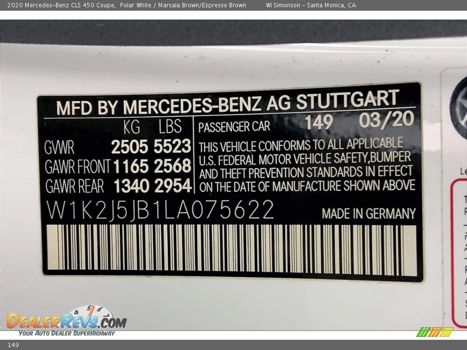 Mercedes-Benz Color Code 149 Polar White