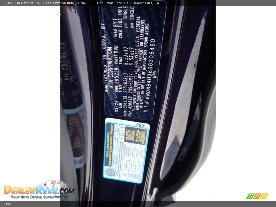 Kia Color Code D9B Deep Chroma Blue