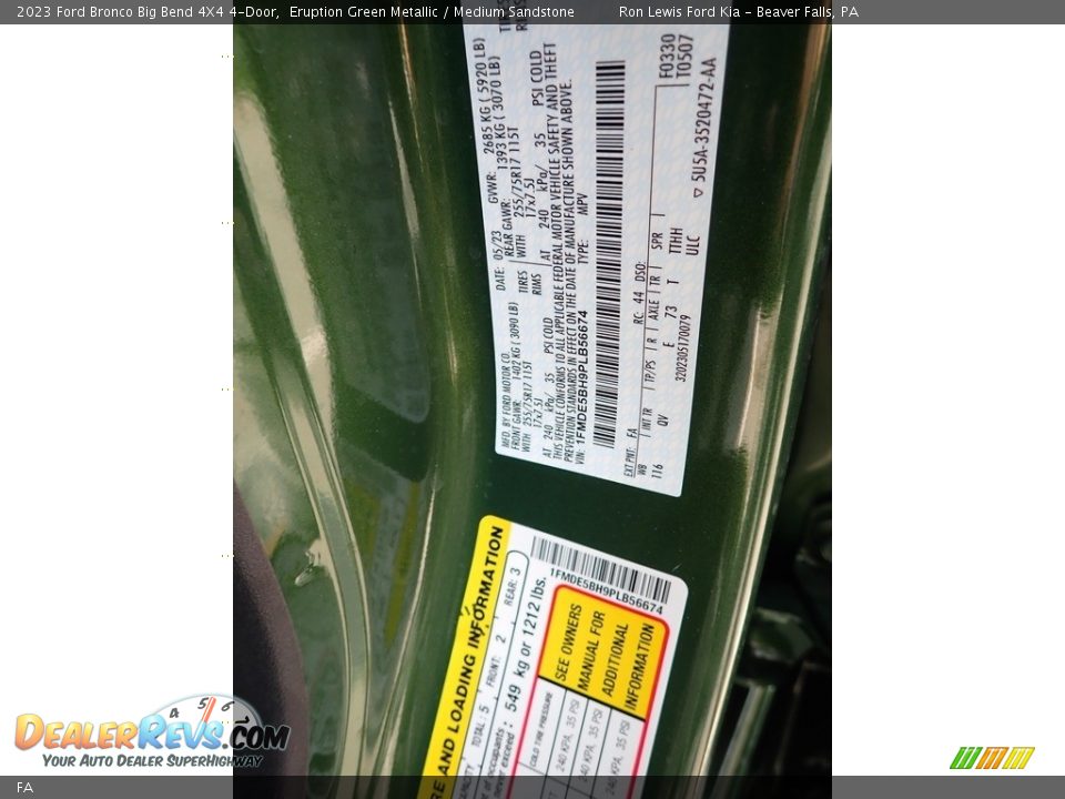 Ford Color Code FA Eruption Green Metallic