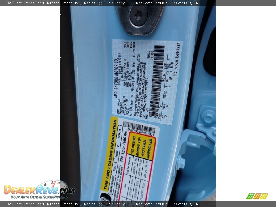 2023 Ford Bronco Sport Heritage Limited 4x4 Robins Egg Blue / Ebony Photo #20