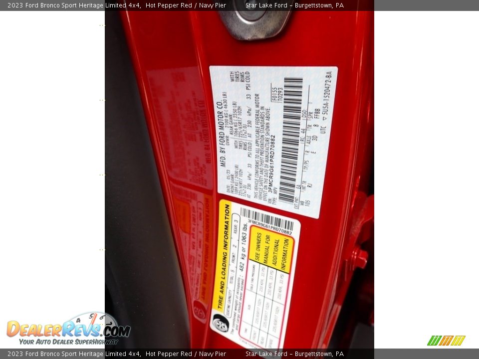 2023 Ford Bronco Sport Heritage Limited 4x4 Hot Pepper Red / Navy Pier Photo #20