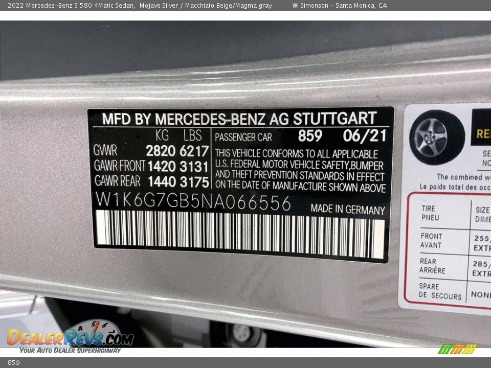 Mercedes-Benz Color Code 859 Mojave Silver