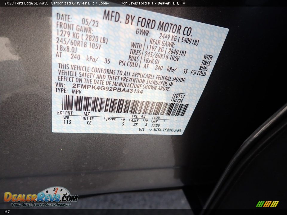 Ford Color Code M7 Carbonized Gray Metallic