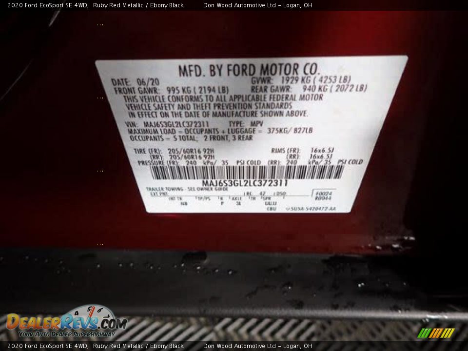 2020 Ford EcoSport SE 4WD Ruby Red Metallic / Ebony Black Photo #32
