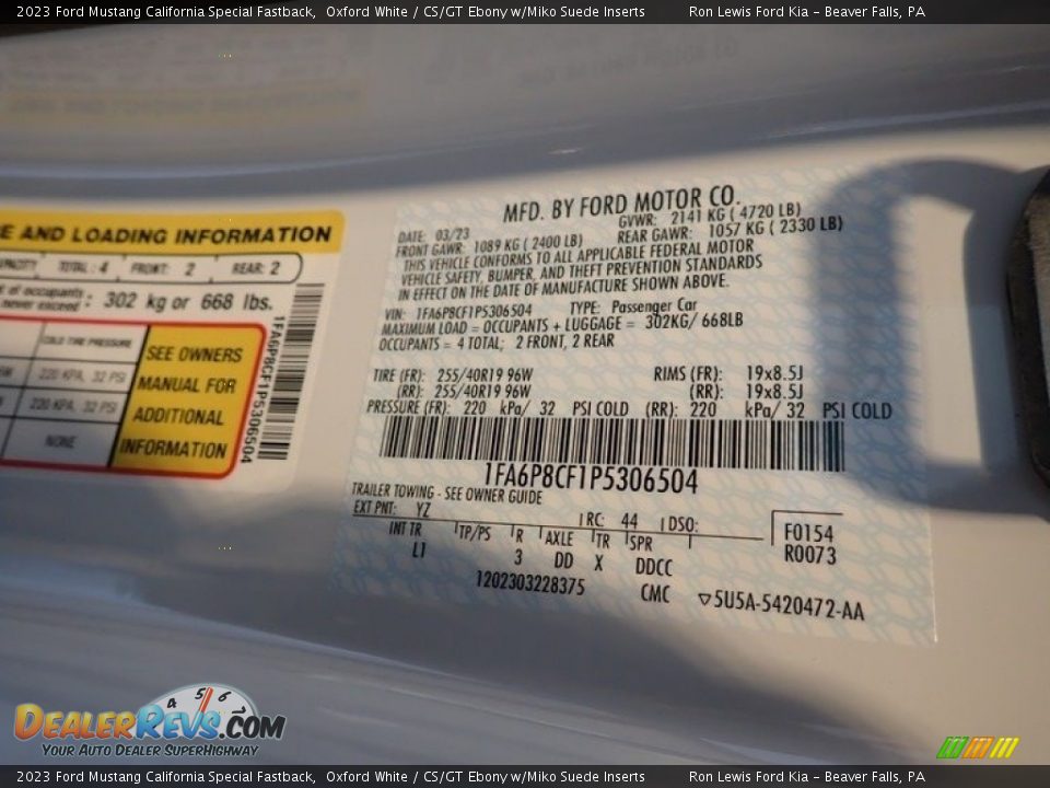 2023 Ford Mustang California Special Fastback Oxford White / CS/GT Ebony w/Miko Suede Inserts Photo #20