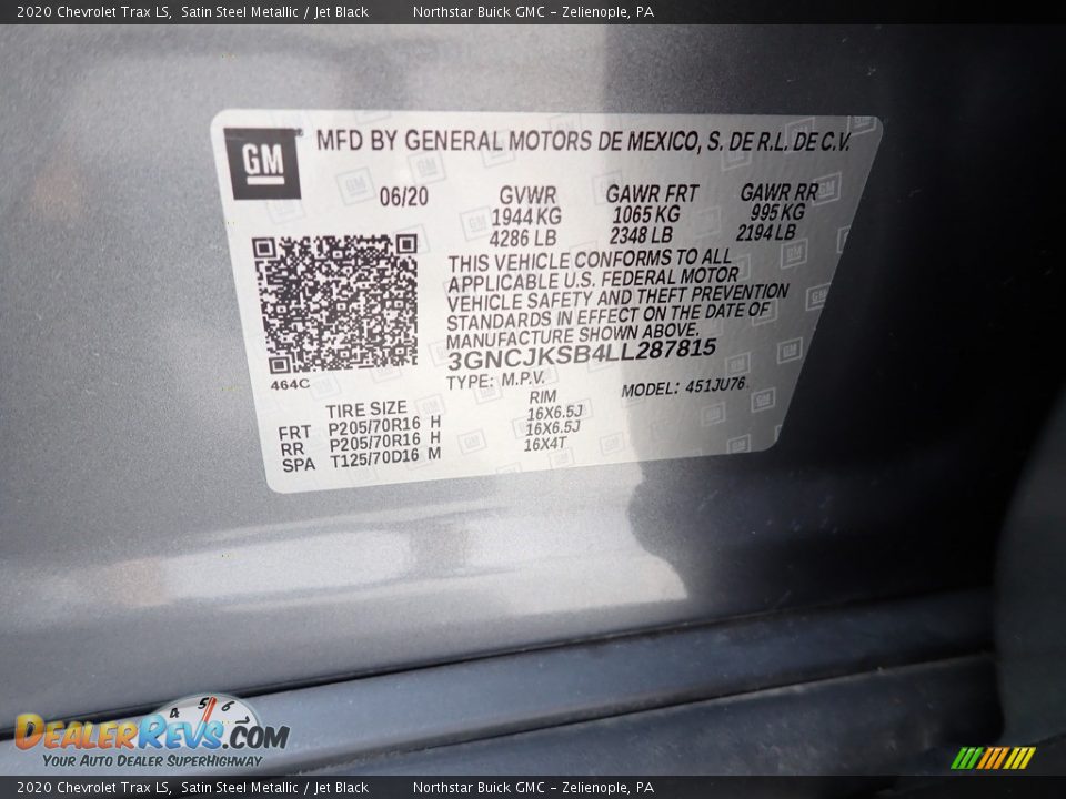2020 Chevrolet Trax LS Satin Steel Metallic / Jet Black Photo #30