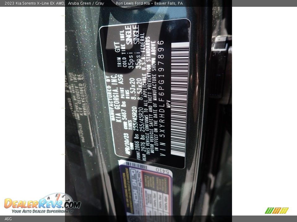 Kia Color Code ASG Aruba Green