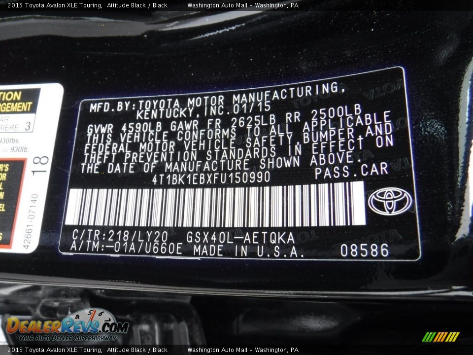 2015 Toyota Avalon XLE Touring Attitude Black / Black Photo #36