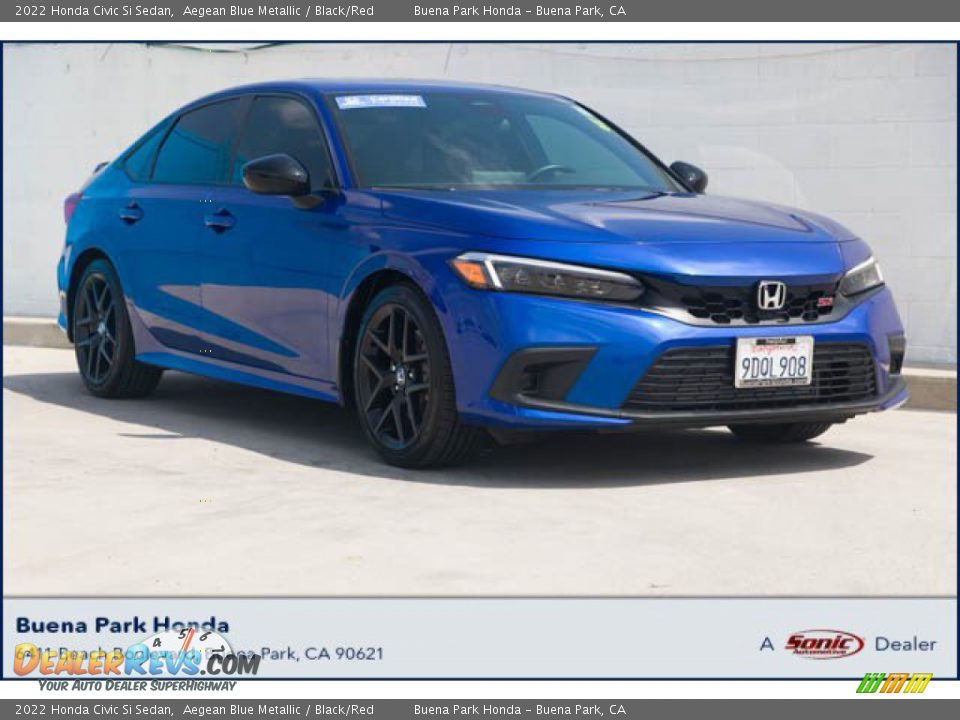 2022 Honda Civic Si Sedan Aegean Blue Metallic / Black/Red Photo #1