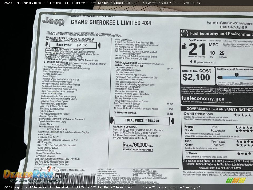 2023 Jeep Grand Cherokee L Limited 4x4 Window Sticker Photo #33